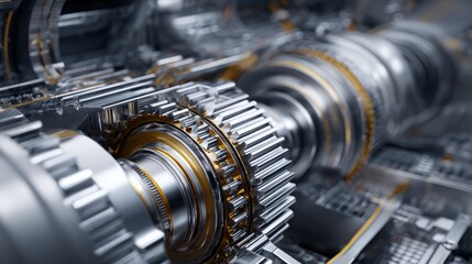 Naklejka premium Close-up view of mechanical gears and components in a machinery system