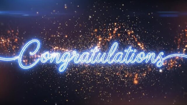 Elegant Congratulations Animation with Glowing Text and Sparkling Particles Effect