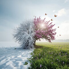 Four seasons tree representing transition and change