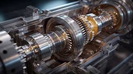 Fototapeta premium Close-up view of a mechanical gear transmission system