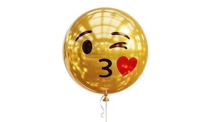 Golden emoji balloon with kissy face and heart