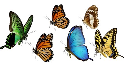 Collection of vibrant butterflies in various colors and patterns