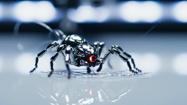 Robotic Spider Walking Around on Circuit Board, Close Up