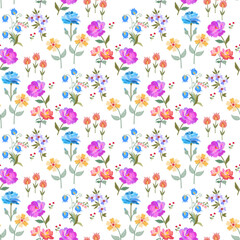 Delicate floral embroidery on a white background. Beautiful vector imitation. Seamless natural pattern. Elegant botanical print for fabric.