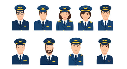 Diverse pilots group in uniform with transparent background