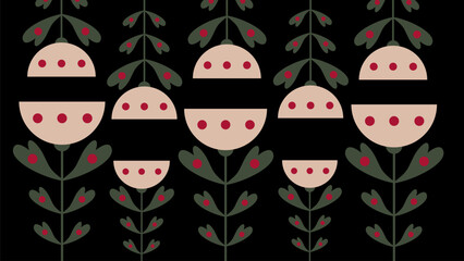 Materiał do szycia Dark Botanical Floral Folk Art Border Simple Design