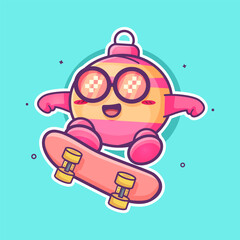 cool Christmas Ball meter character mascot playing skateboard isolated cartoon