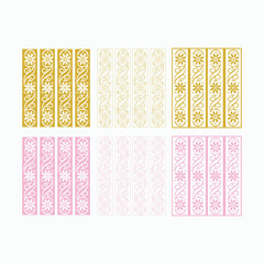 Floral decorative border pattern set in gold and pink outline style