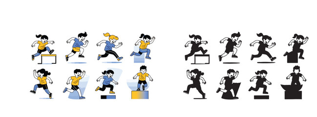 Kids running race sequence with transparent background