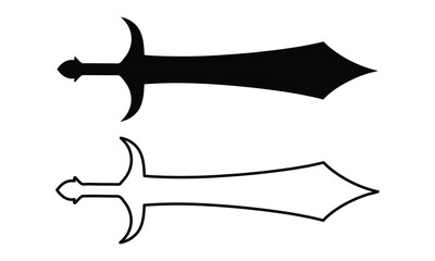 sword silhouette vector illustration, medieval sword weapon black silhouette, dagger icon