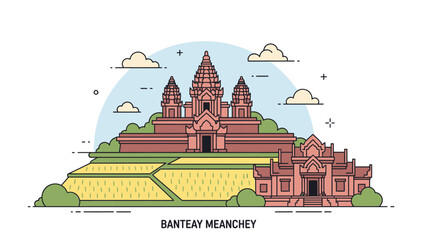 Banteay Meanchey An Enchanting Illustration of Cambodian Temple, Rice Fields, and Peaceful Scenery