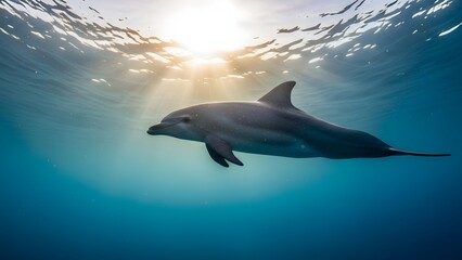 Obraz premium Graceful Dolphin Swimming in Sunlit Ocean
