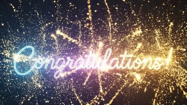 Sparkling congratulations message with vibrant light trails and festive effects