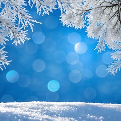 Winter wonderland background with snow and frosted branches