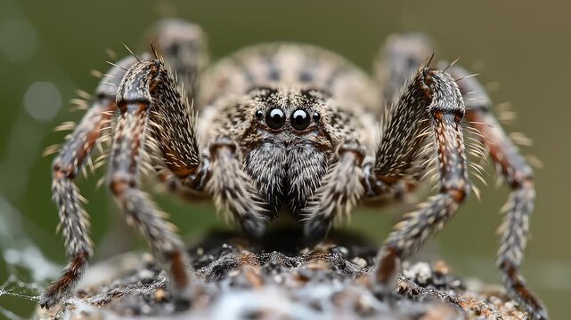 Close Up of a Wolf Spider Focusing Its Eyes on Its Prey