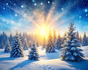 Winter Wonderland Forest Landscape with Snow Covered Trees