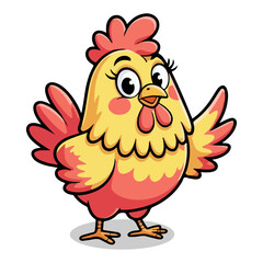 Hen Vector, Cute yellow cartoon chicken hen vector illustration on a white background, chicken, rooster, cartoon, animal, vector, farm, isolated, drawing.