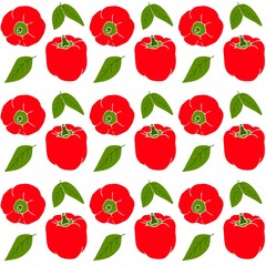 Red bell pepper and leaves seamless pattern