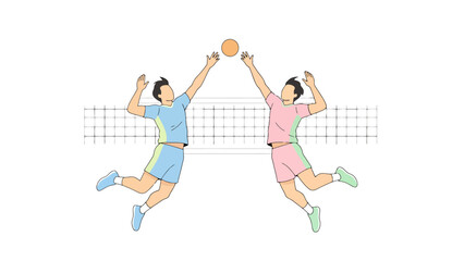 Dynamic Action Illustration Two Athletes Competing in a Fast Paced Ball Game Over a Net