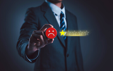 
Dissatisfied Icon, 1 Star Review Rating, Complaint, Bad, Customer, Negative, Feedback, Rate, Online, Customer Complaint, and Negative Customer Experience in Service.