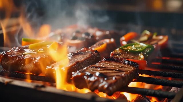 Juicy Kalbi Grilling Over Charcoal