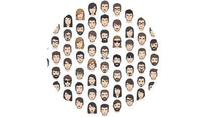 Diverse Group of People Avatars in a Circular Arrangement Representing Community and Connection.