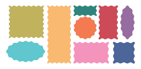 Rectangle, square and oval shape frame with zigzag edge.Colorful zigzag shapes. Set of wavy edge frame. Color squiggle frames, 