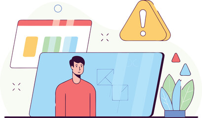 Online meeting with warning alerts for project risks, ideal for presentations or blog posts about cybersecurity, project management, and remote work strategies