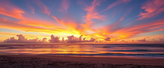 Vibrant sunset paints the sky over a peaceful Hawaiian beach, sunset, beauty
