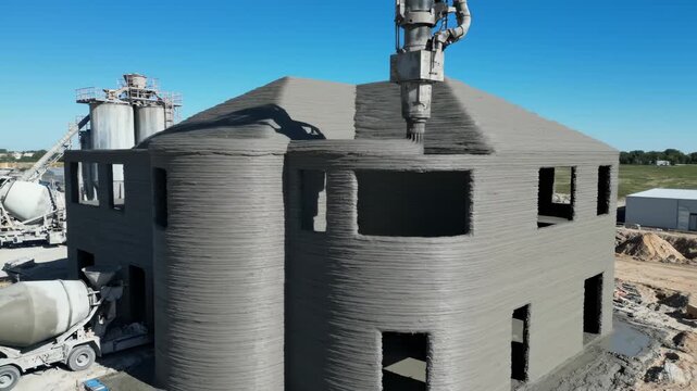 House Being 3d Printed With Concrete on Construction Site Process