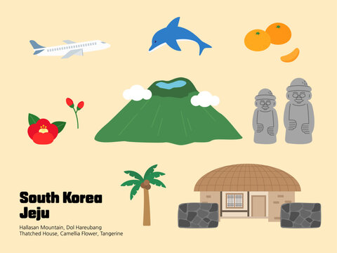 South Korea Jeju tourist attractions illustrations