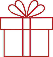 Christmas Gift Box Outline &ndash; Isolated on Transparent Background Red Line Art Present Vector Illustration