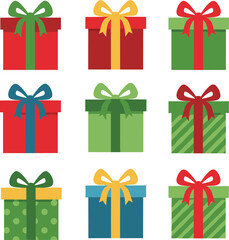 Christmas Gift Box Set Collection &ndash; Isolated on Transparent Background Colorful Holiday Present Vector Illustration
