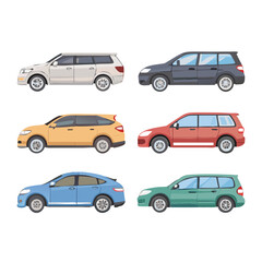 Car Transport Different Body Type Icons Set Vector. Hatchback And Sedan, Mpv Minivan And Cuv Crossover, Limousine And Sportscar, Grand Tourer And Suv Vehicle Car color Contour Illustrations
