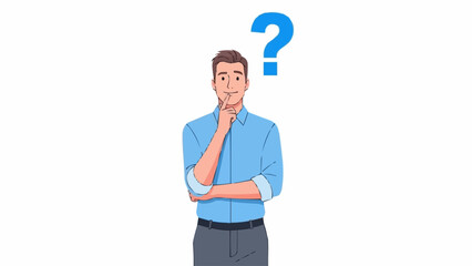 Man Thinking Question Mark Above Head.