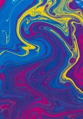 Vibrant Abstract Swirls of Blue, Yellow, and Magenta Paint.