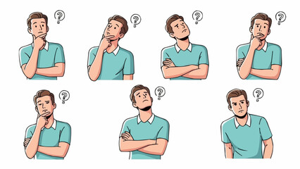 Man Thinking Pondering Question Mark Poses Collection.