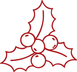 Christmas Holly Berries Outline &ndash; Isolated on Transparent Background Red Line Art Holiday Plant Vector Illustration