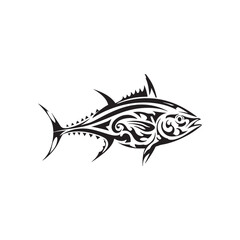 black tribal blue fin tuna design on white background