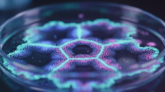 Bacteria Culture Growing in Petri Dish on Agar With Bright Light