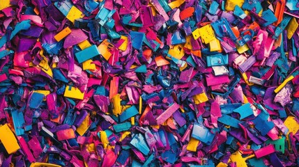 Shredded e-waste, a colorful mix of plastic and metal, ready for separation, real texture, detailed