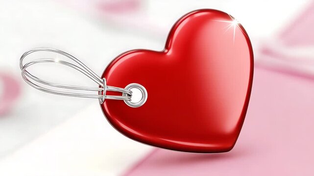 Vibrant red heart-shaped tag with a metallic loop and grommet for celebrating love and affection
