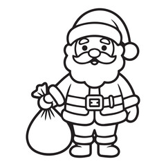 Fototapeta premium Outline drawing of santa claus holding a gift sack on a white background