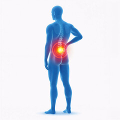 Vector Illustration of Full-Body Human with Glowing Lower Back Pain Highlight