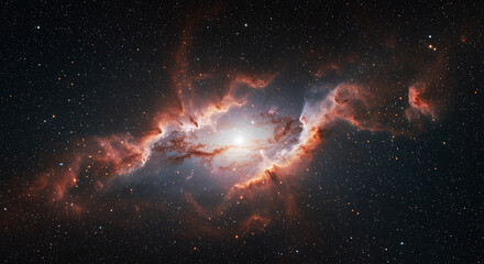 Vibrant nebula with glowing core and starry background