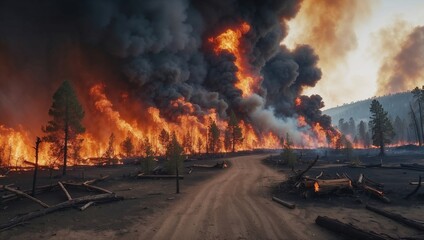 山火事が燃え広がる自然災害