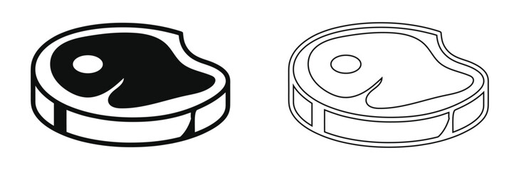 Raw steak icons set solid fill and outline styles,Barbecue grill steak meat vector icon,Vector steak or meat icons set. Degrees of steak oneness. Blue, rare, medium, well, well done.