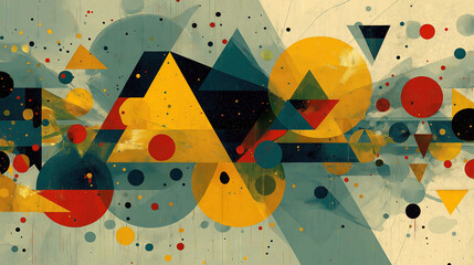 Abstract Colorful Geometric Shapes Overlapping, Yellow Triangles and Circles, Modern Graphic Design Element