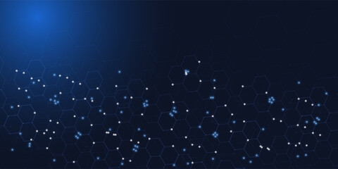 Hexagonal digital abstract background. Technology concept with lines, dots and hexagons for poster, banner, header, footer eps 10