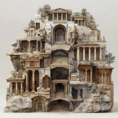 Naklejka premium Ancient ruins layered landscape